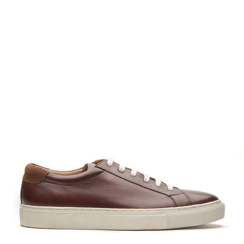 Cognac Leather Lace-Up Sneakers For Men