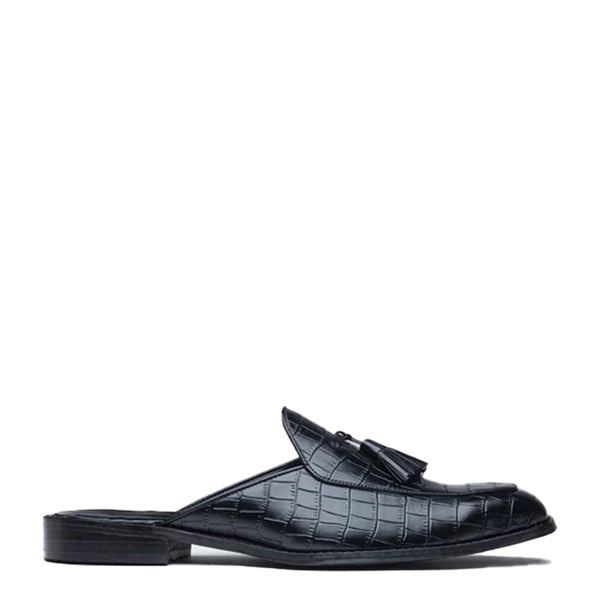 Croco Slip On Leather Mule