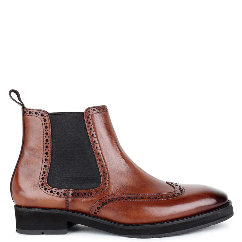 Patina Wingtip Leather Chelsea Boots