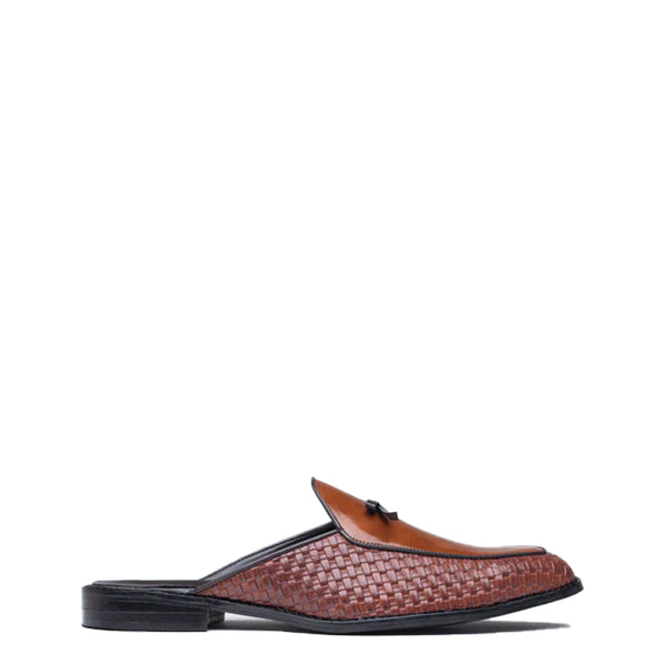 Men Textured Square Toe Leather Mules