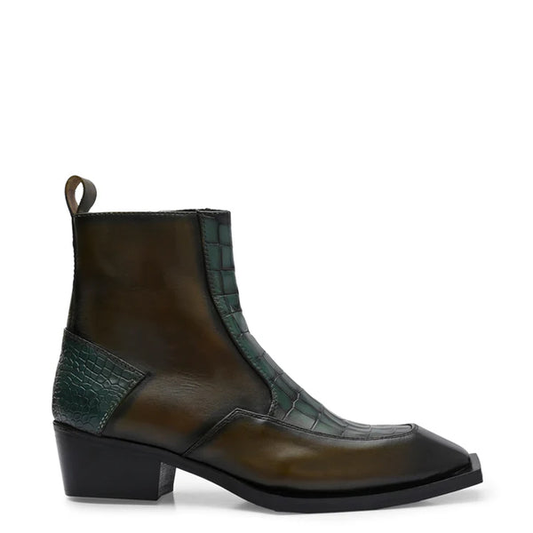 Luxury Croco Textured Leather Side Zipper Boot