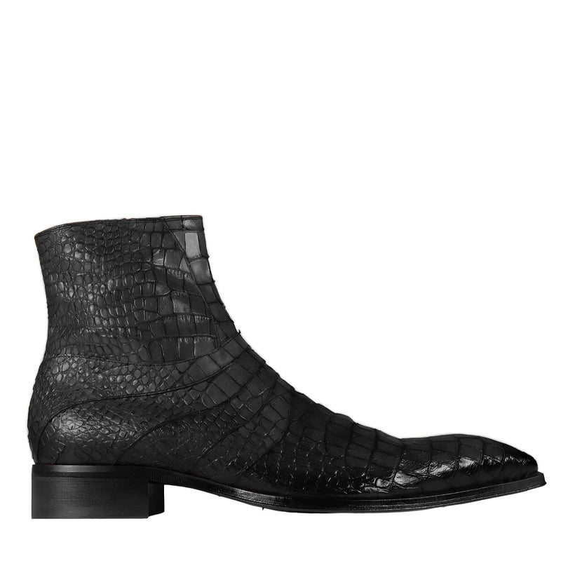 Croco Leather Zip Up Boots