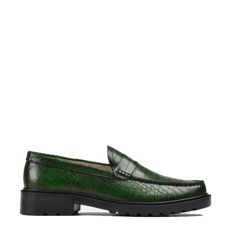 Men's Round Toe Croc Loafers Brown