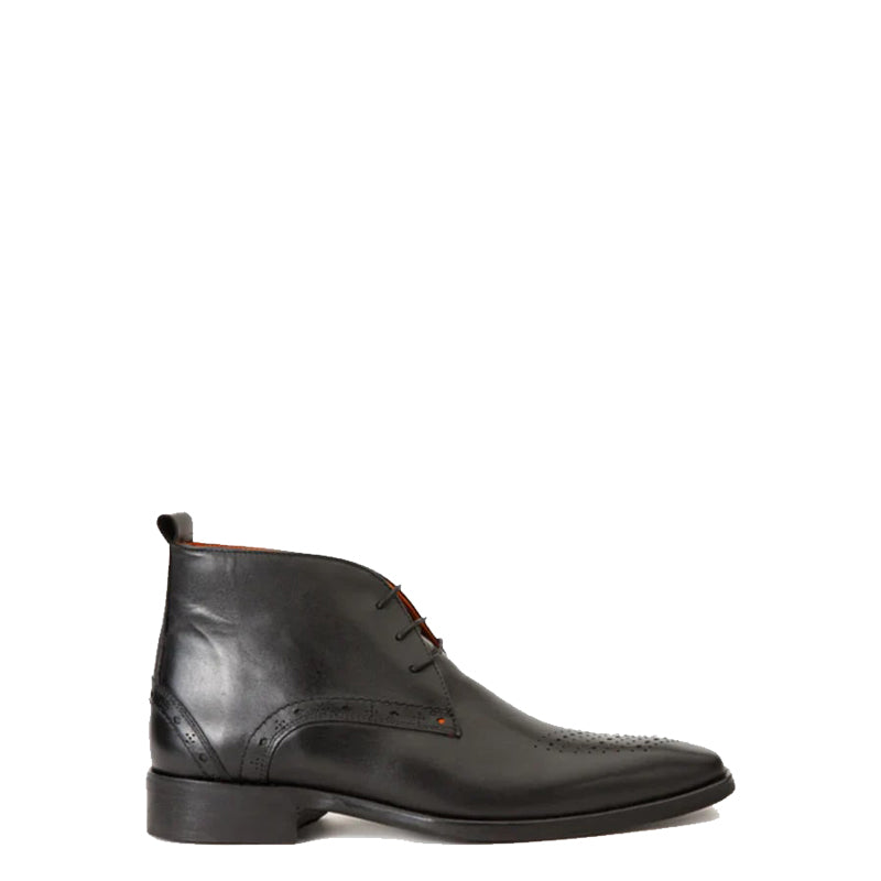 Dessalines Black Leather Chukka Brogue  Boot for Men