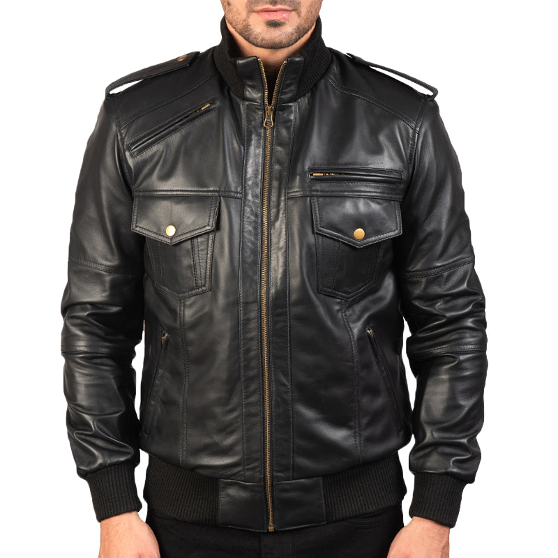 Agent Shadow Leather Bomber Jacket For Men