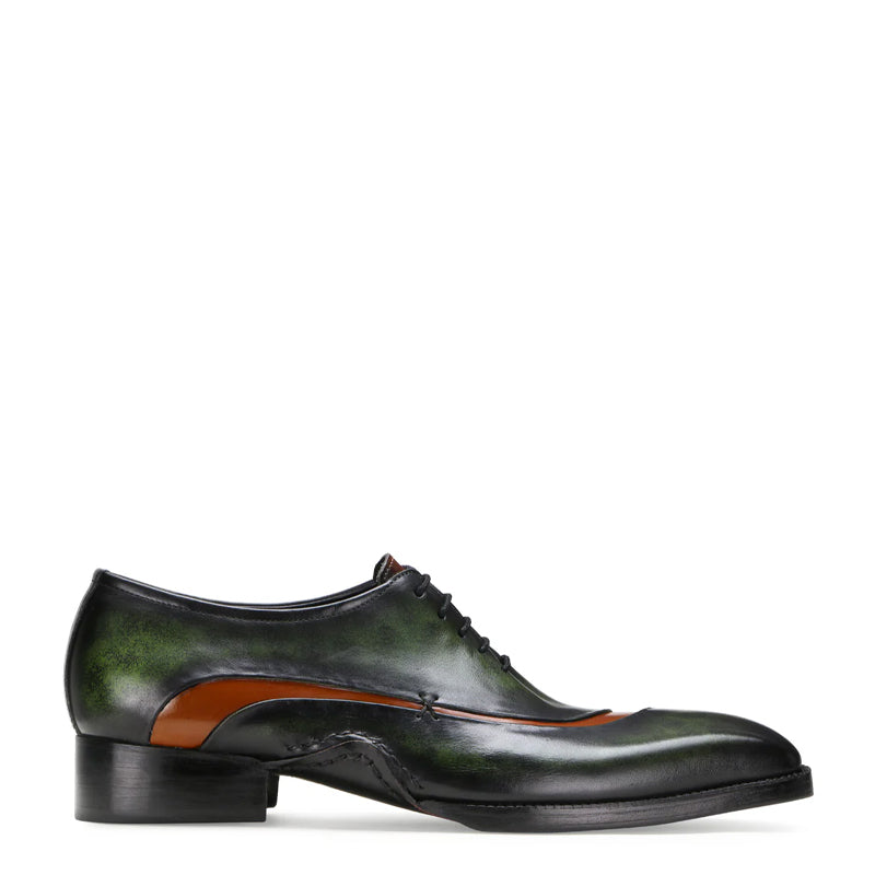 Handcrafted Leather Oxford in Forest Green and Burnished Chestnut