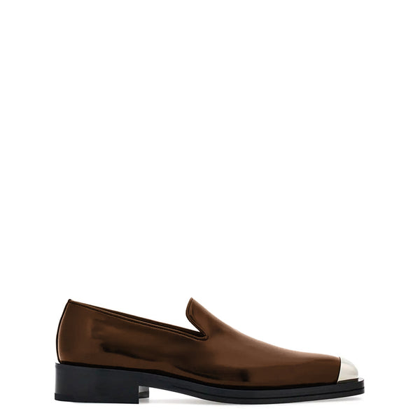 Men Silver Toe Solid Leather Loafers