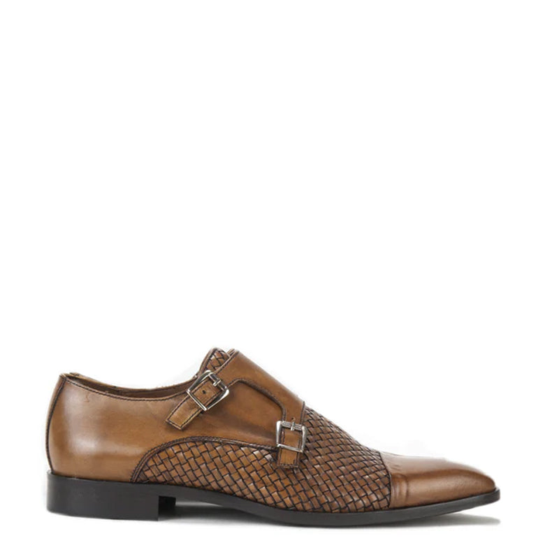 Cognac Leather Double Monk Strap Shoes