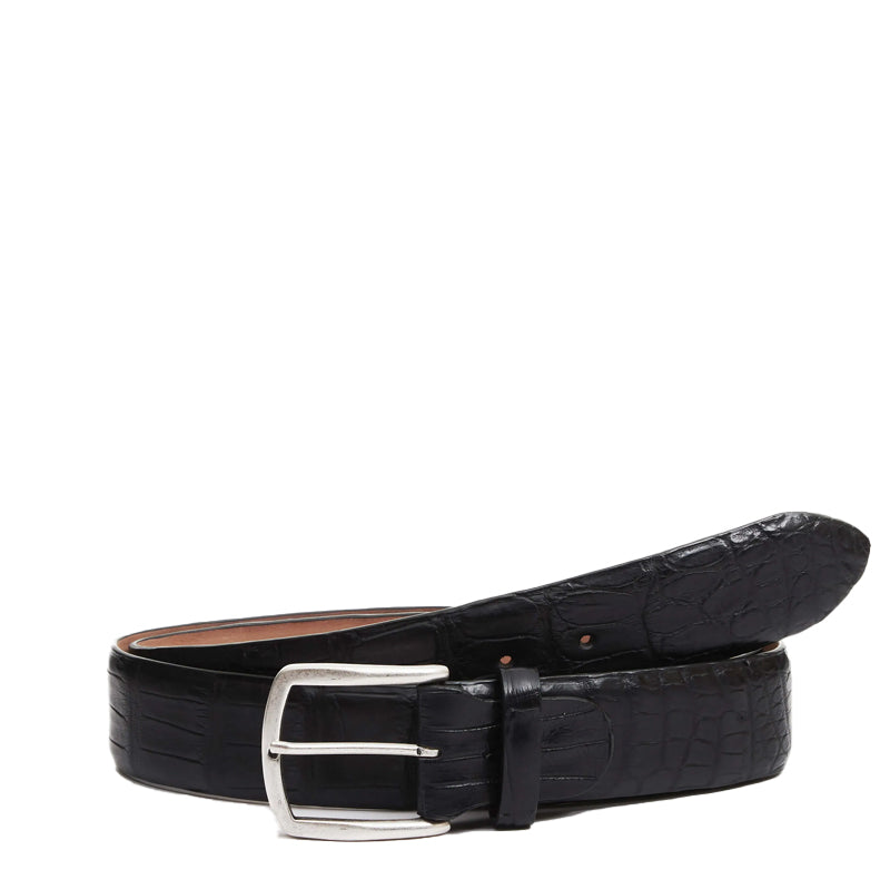 Men Croc Leather Belt With Silver Buckle