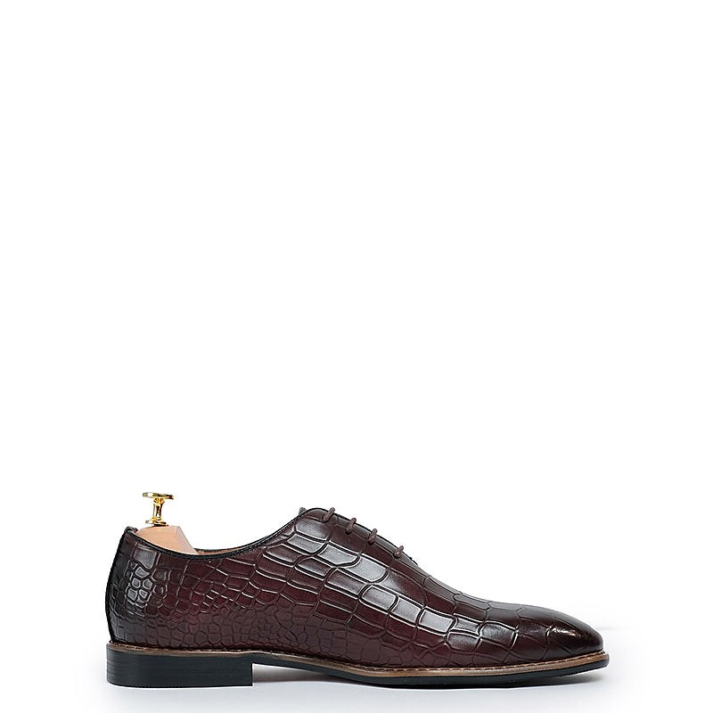 Croco HandMade Leather Lace-Up Oxford Shoes