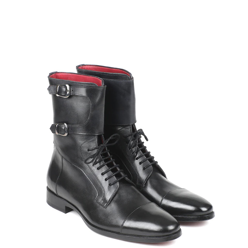 Men Cap-Toe Leather High Ankle Boot Black