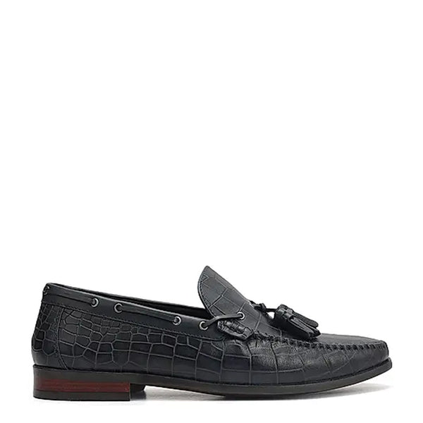 Crocodile Pattern Side Lacing Leather Tassel Loafer Burgundy