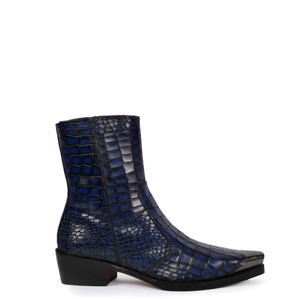 Luxury Croco Print Leather Side Zipper Boot
