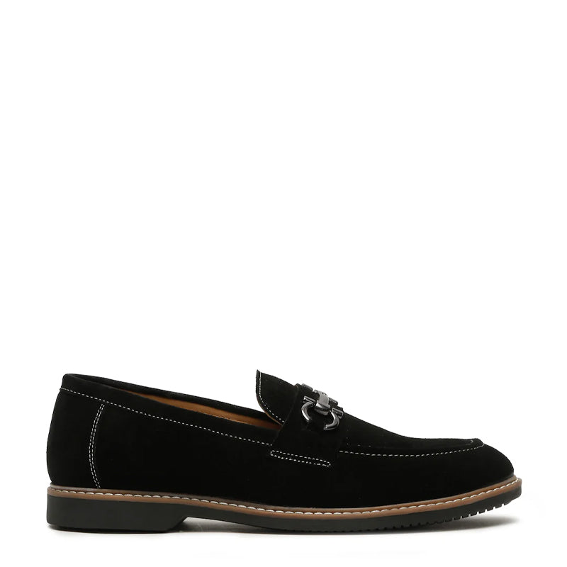 Suede Leather Loafers With Antique Silver Buckle