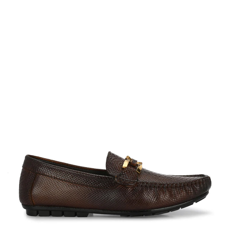 Premium Leather Loafers With Gold Buckled