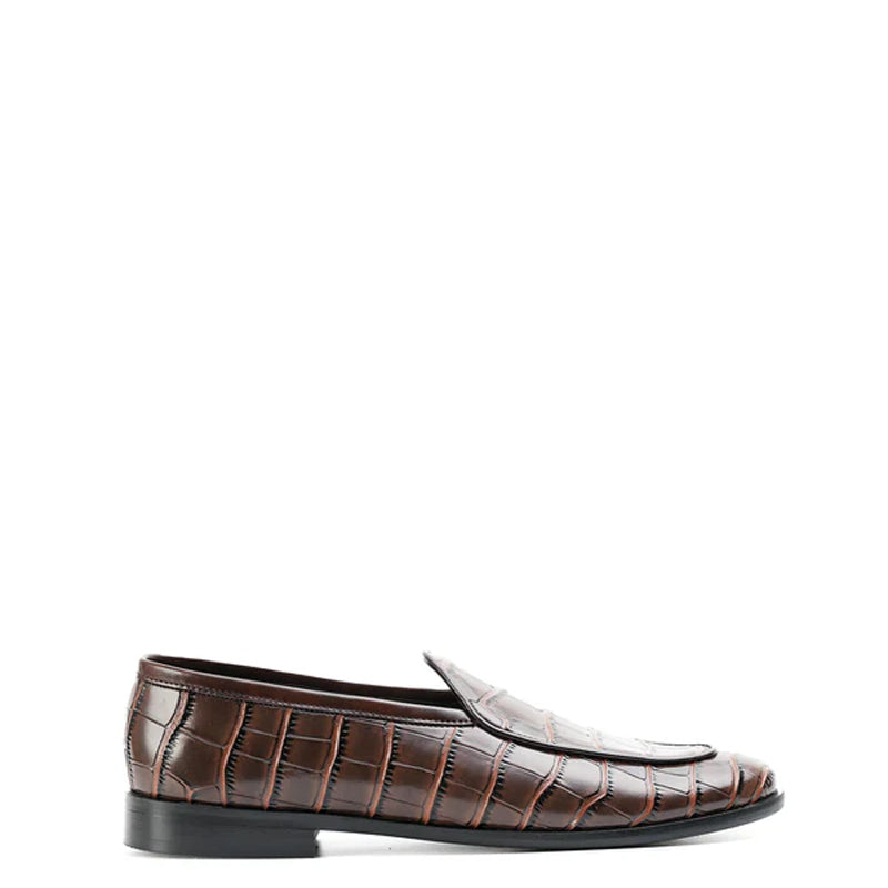 Croc Effect Slip On Leather Loafers