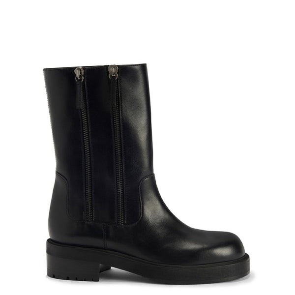 Leather High Top Side Zipper Ankle Boots