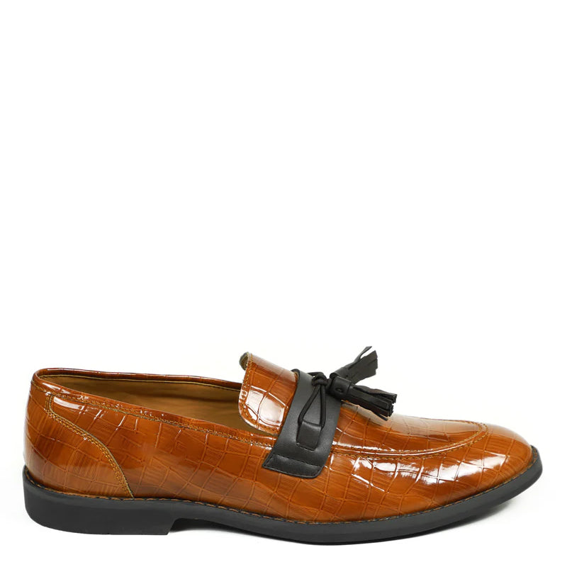 Croco Slip-On Leather Tassel Loafers