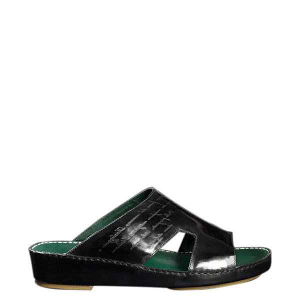 Handmade Luxury Leather Comfort Arabic Sandal - Black/Green
