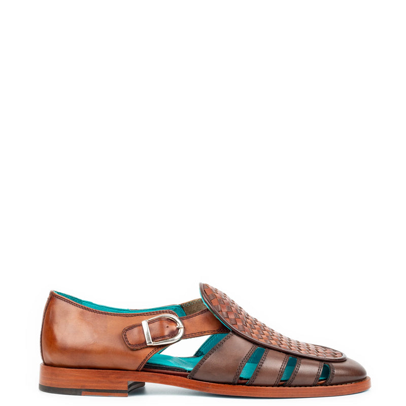 Men Green Black Textured Leather Peshawari Comfort Sandals