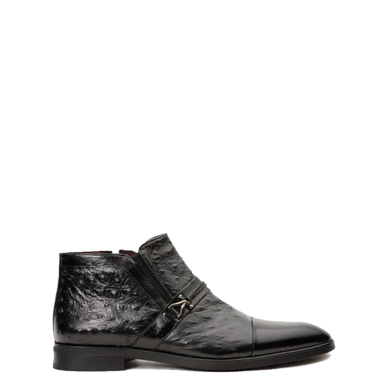 Black Leather Ankle Zip-Up Boot for Men