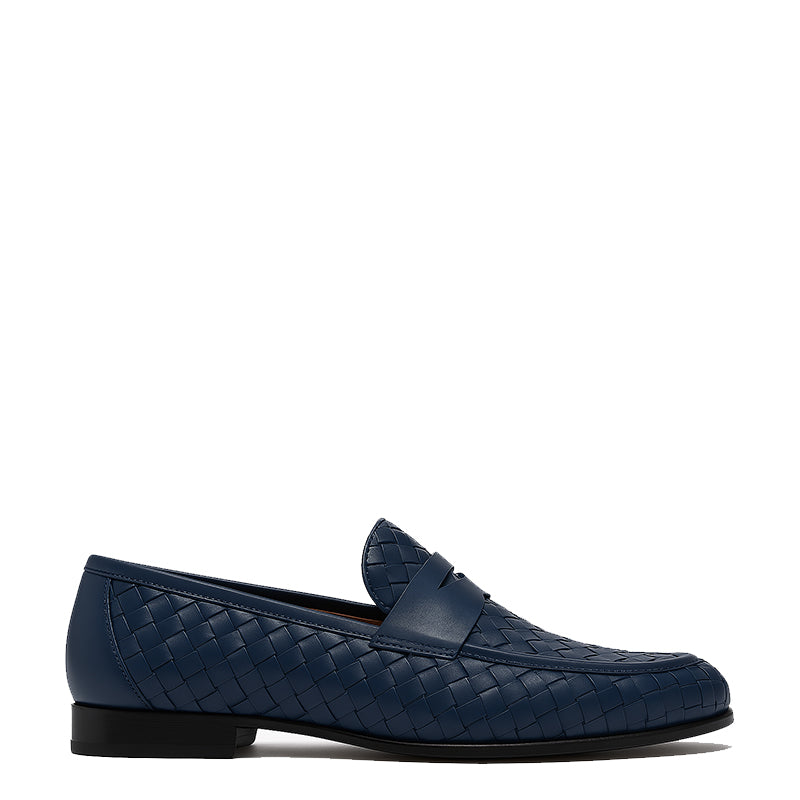 Black Woven Texture Leather Loafer for Men