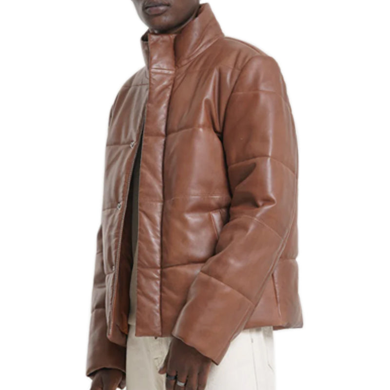 Leather Puffer Jacket For Men