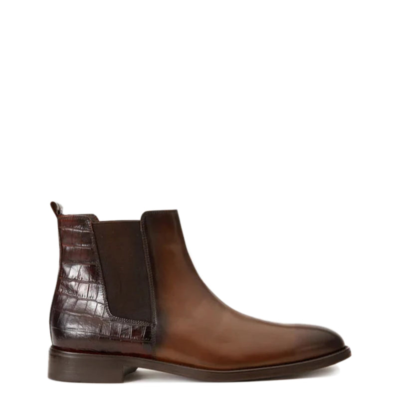 Black Alligator Textured Leather Boots