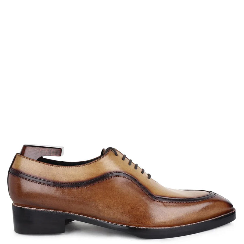 Patina Split Toe Leather Oxford Shoe Tan Brown