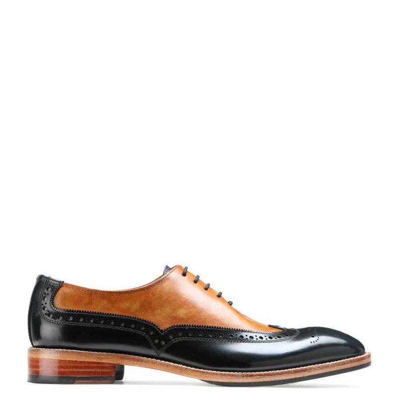 Men Wingtip Solid Leather Formal Oxford Tan Black Shoe