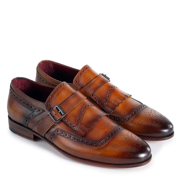Men Captoe Leather Single Monkstraps Tan Shoe