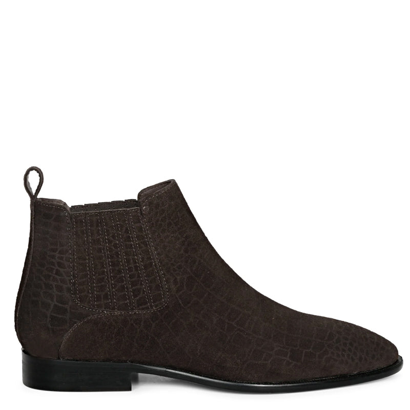 Croco Print Suede Leather Chelsea Boots