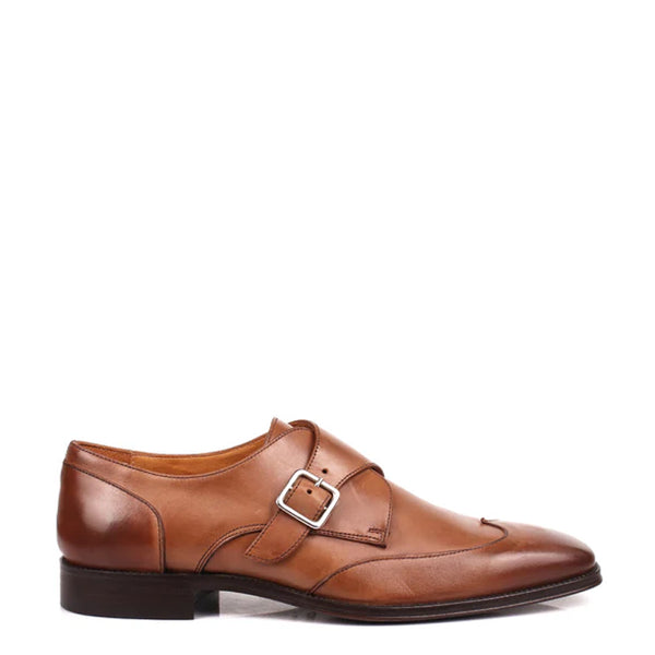 Premium Solid Leather Single Monk Straps Tan Shoe