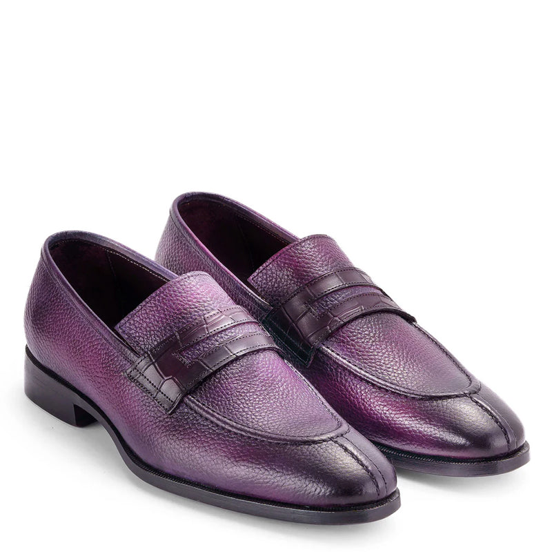 Men Split Toe Leather Loafer Blue Shoe