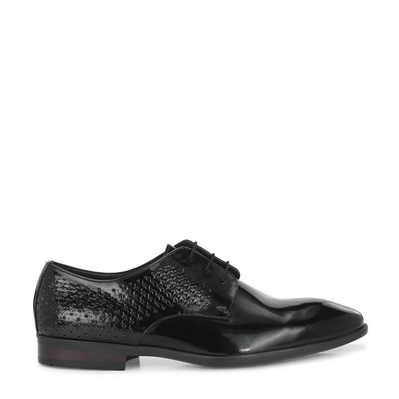 Patent Round Toe Lace-Up Leather Derby Shoes