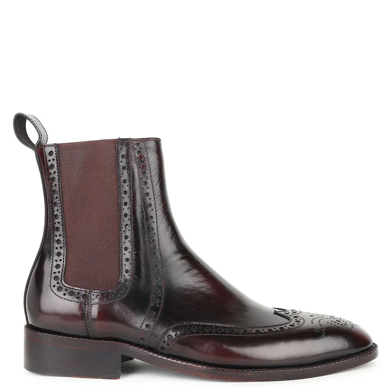 Men Polished Leather Wingtip Chelsea Boots