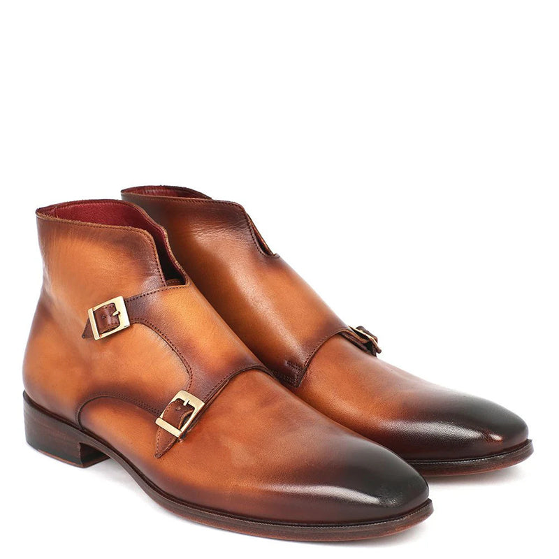 Men Double Monkstraps Leather Ankle Boots