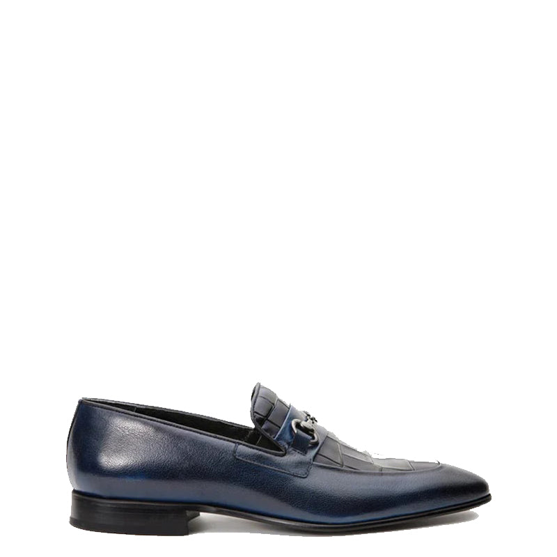 Blue Men's Leather Slip On Shoe