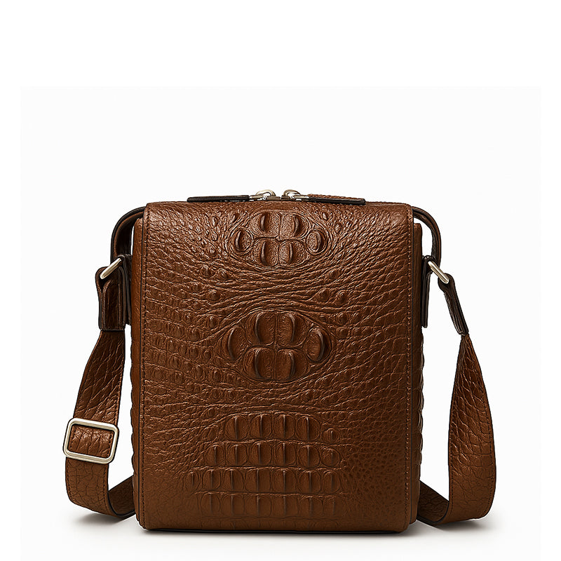 Men's Crocodile Brown Leather Side Bag