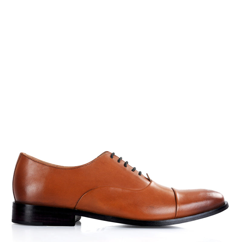 Men Captoe Polished Leather Plain Oxford Shoe Black