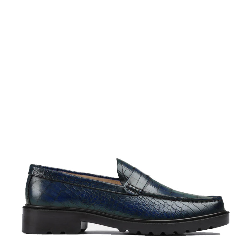 Men's Round Toe Croc Loafers Blue