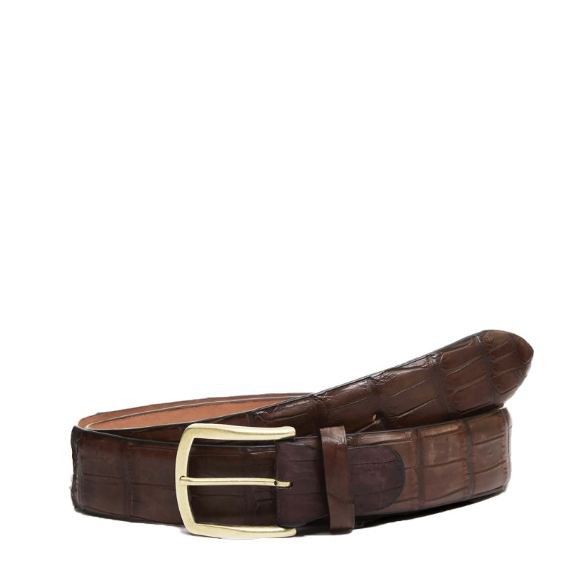 Men Croc Leather Belt With Gold Buckle