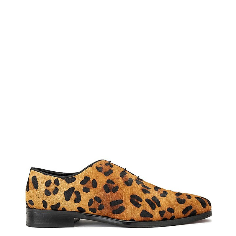 Leather Leopard Print Lace-Up Shoes