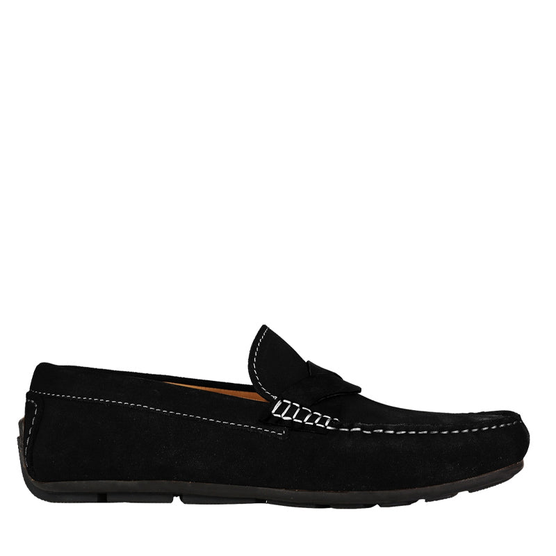 Penny Suede Cross Strap Leather Dark Brown Loafer