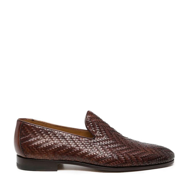 Handmade Woven Solid Leather Loafers - Brown