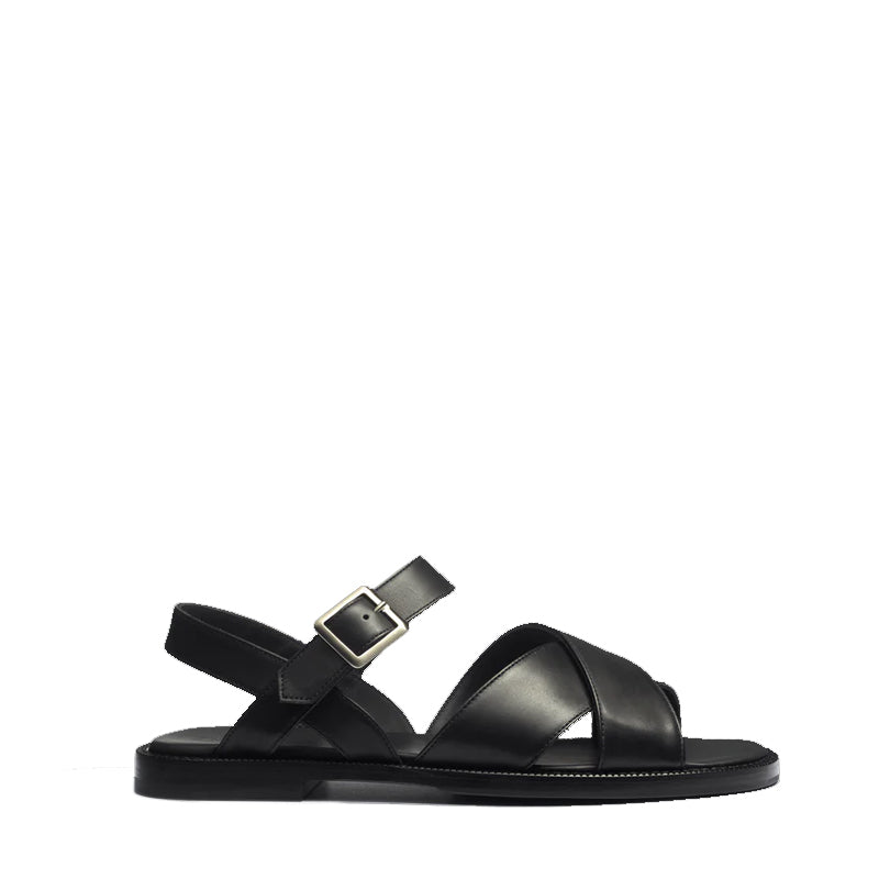 Back Strap Double V Leather Sandals