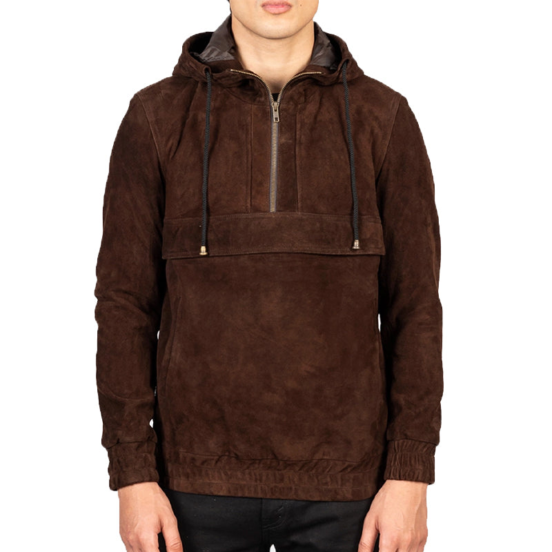 Kenton Hooded Leather Pullover Jacket For Men