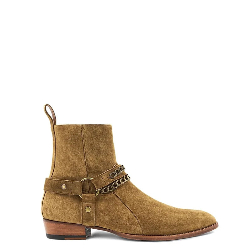 Handmade Suede Leather Jodhpur Boots With Chain