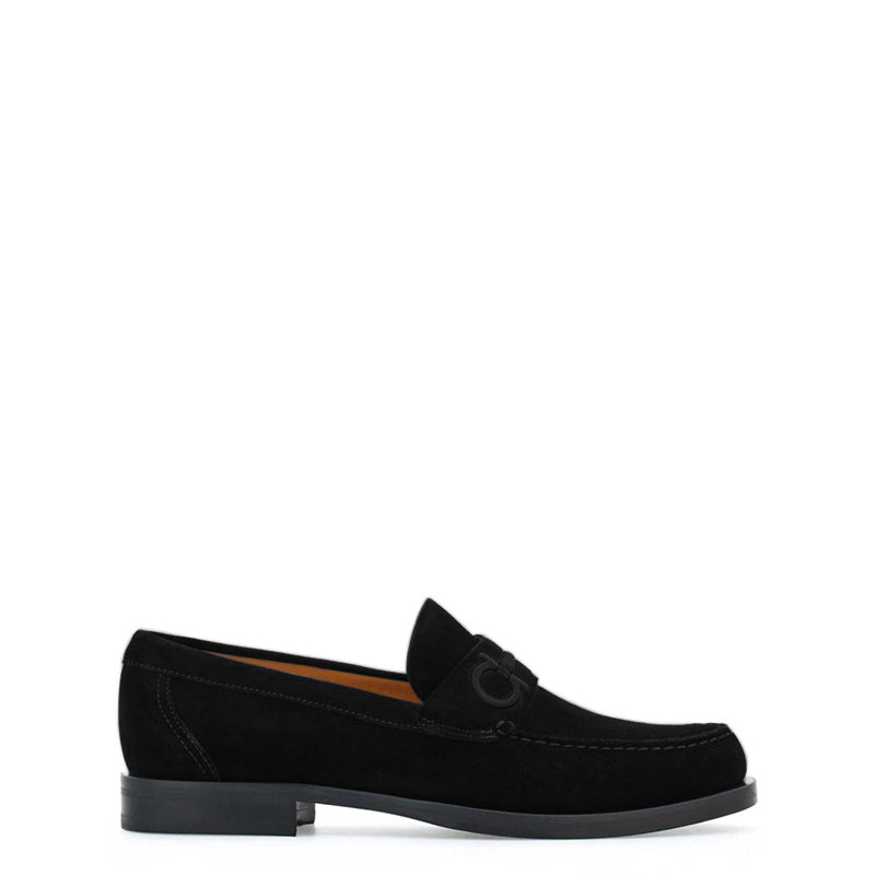 Black Fort Ricamo Suede Loafers for Men