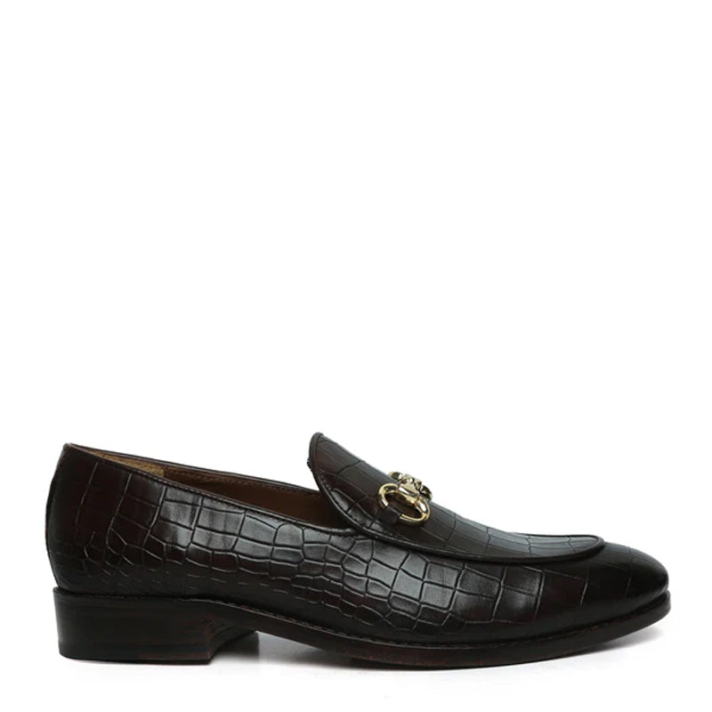 Croco Leather Horse bit Buckled Green Loafer